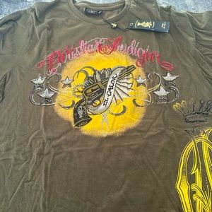 Christian Audigier men’s short sleeve tee size XXL. BNWT olive green color